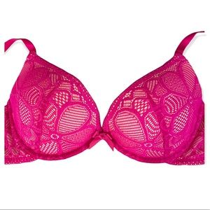 2/$20 aerie lace push-up bra cute fuchsia pink